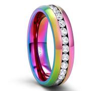 KnSam Bague Éternité Rang Acier Titane Homme Multicolore 7MM Taille 57, Bague Incrustée de Zirconium Fantaisie