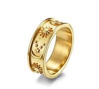 KnSam Bague Femme Acier Inoxydable, Ornée D'Étoile Lune Soleil Boho Or 2 Taille 70 Fantaisie