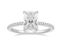 KnSam Bague Halo Rectangulaire Femme Argent 925 Taille 55, Bague de Fiançailles Incrustée de Zirconium 3ct,7x9mm Classique