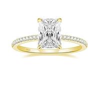 KnSam Bague Halo Rectangulaire Femme Plaqué Or Argent 925 Taille 51, Bague de Fiançailles Incrustée de Zirconium 3ct,7x9mm Classique