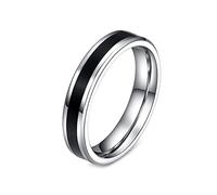 KnSam Bague Homme Acier Inoxydable 4MM, Anneau Poli Bicolore Argent Noir Taille 60