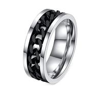 KnSam Bague Homme Acier Inoxydable 8MM, Anneau Anneau Tournant Argent Noir Taille 75