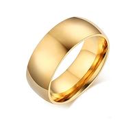 KnSam Bague Homme Acier Inoxydable 8MM, Anneau Lisse Poli Or Taille 70