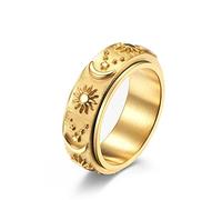 KnSam Bague Homme Acier Inoxydable, Anneau Rotatif Étoile Lune Soleil Boho Or Taille 70 Fantaisie