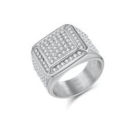 KnSam Bague Homme Acier Inoxydable Argenté Large 19MM, Bague Chevalière Carrée Pavée de Zirconium Fantaisie Taille 57