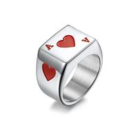 KnSam Bague Homme Acier Inoxydable, As de Cœur Rouge Taille 55 Fantaisie