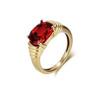 KnSam Bague Homme Acier Inoxydable Plaqué Or Cannelée 10MM, Bague Cocktail Incrustée de Pierre Rouge Taille 57
