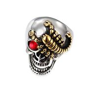 KnSam Bague Homme Acier Inoxydable Tête de Mort Orné de Scorpion Doré Punk Taille 70