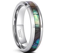 KnSam Bague Homme Acier Tungstène Camouflage 6MM Taille 52, Anneau Incrusté de Coquille d'Ormeau