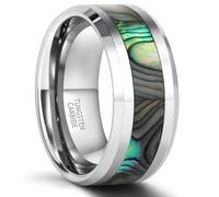 KnSam Bague Homme Acier Tungstène Camouflage 8MM Taille 58, Anneau Incrusté de Coquille d'Ormeau