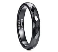KnSam Bague Homme Acier Tungstène Noir 4MM Taille 56, Bague Losange Multifacettes Courbe Fantaisie