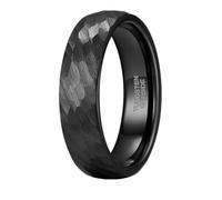 KnSam Bague Homme Acier Tungstène Noir 6MM Taille 60, Anneau Martelé Courbe Fantaisie