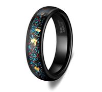 KnSam Bague Homme Acier Tungstène Noir 6MM Taille 70, Bague Incrustée de Gravier Feuille d'Or Courbe Fantaisie