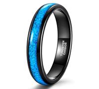 KnSam Bague Homme Acier Tungstène Noir Bleu 4MM Taille 62, Bague Incrustée de Turquoise