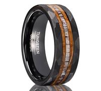 KnSam Bague Homme Acier Tungstène Noir Incrustée de Texture Bois, Anneau Multifacettes 8MM Fantaisie Taille 70