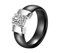 KnSam Bague Homme Femme, Incrusté de Zircone, Noir Argenté, Taille 65, Bijou Céramique