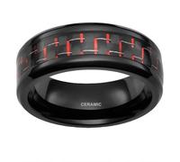 KnSam Bague Homme Noir Rouge Céramique Taille 60, Anneau Incrusté de Fibre Carbone 8MM