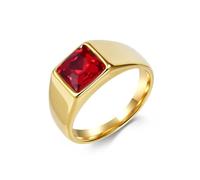 KnSam Bague Homme Plaqué Or Acier Inoxydable 10MM, Bague Chevalière Carrée Incrustée de Strass Rouge Fantaisie Taille 67