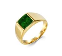 KnSam Bague Homme Plaqué Or Acier Inoxydable 10MM, Bague Chevalière Carrée Incrustée de Strass Vert Fantaisie Taille 65