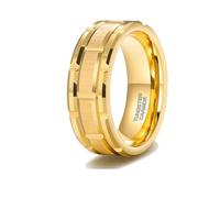 KnSam Bague Homme Plaqué Or Acier Tungstène 8MM Taille 63, Anneau Brossé Motif Roue Fantaisie