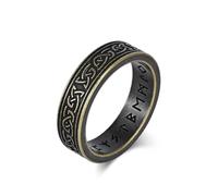 KnSam Bague Homme Vintage Or Acier Inoxydable 6MM, Bague Nœud Celtique Runiques Vikings Fantaisie Taille 70