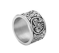 KnSam Bague Large Motif de Dragon Phénix Chinois 14.3mm Acier Inoxydable Homm e Punk Taille 70