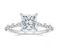 KnSam Bague Solitaire Femme Argent Taille 58, Bague Fiançailles 4 Griffes Incrustée de Zirconium Princesse 7x7mm Fantaisie