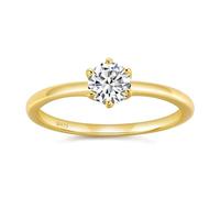 KnSam Bague Solitaire Femme Plaqué Or 925 Argent Taille 60, Bague de Fiançailles 6 Griffes Incrustée de Moissanite Rond 0.5ct Classique