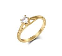 KnSam Bague Solitaire Femme Plaqué Or Acier Inoxydable, Bague Couronne Incrustée de Zirconium Rond Taille 49