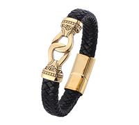KnSam Bracelet Homme Doré en Cuir Tressé Noir, Bracelet avec Boucle Doré Acier Inoxydable 20.5cm Punk Fantaisie