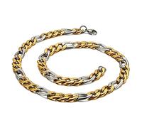 KnSam Collier Chaîne Maille Figaro Acier Inoxydable Unisexe, Chaîne 9mm-55cm Argent Or Fantaisie