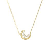 KnSam Collier Fantaisie Femme Argent Croissant Incrustée de Zirconium, Collier avec Pendentif Plaqué Or 40+5cm