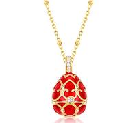 KnSam Collier Femme Pendentif Oeuf Zirconium Rouge Argent & Plaqué Or Fantaisie