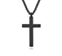 KnSam Collier Homme Acier Inoxydable, Pendentif Croix Polie Biseautée Noir Fantaisie