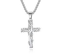 KnSam Collier Homme Femme Acier Inoxydable, Pendentif Croix Arbre de Vie Argent Fantaisie
