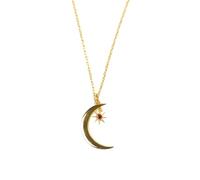 KnSam Collier Pendentif Lune Soleil Or, Collier Pierre de Naissance Rouge Foncé Argent Véritable Femme40+5cm