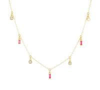 KnSam Collier Zirconium Rectangle Rose Rouge Argent Véritable, Collier Femme avec Pampille Plaqué Or 40+5cm