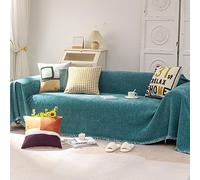 KnSam Couverture Plaid Chenille, 180x300CM, Vert, Couleur Unie à Franges, Housse de Canapé Protection Anti Griffe de Chat Chien, Convient à 3 Places
