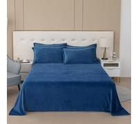 KnSam Couvre Lit 2 Personnes - 230x250cm - Bleu Foncé - Plaid Velours Uni, Couverture, Protège Matelas Chaud Doux Confortable