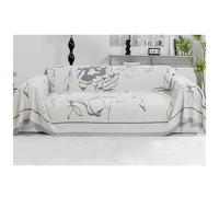 KnSam Housse de Canapé, Plaid Chenille, 180x260CM, Blanc Gris, Motif Plante Scandinave, Couverture Décoration Protection, Anti Griffe de Chat Chien, Convient à 2 Places