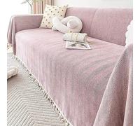 KnSam Housse de Canapé, Plaid Chenille, 180x260CM, Rose, Motif Chevron à Pompons, Couverture Décoration Protection, Anti Griffe de Chat Chien, Convient à 2 Places