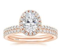 KnSam Lot de 2 Bagues en Argent 925 Femme Or Rose Taille 52, Bague Mariage Empilable Incrustée de Zirconium Ovale 1.5ct, 6x8mm Fantaisie