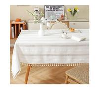 KnSam Nappe, 90x140CM, Rayures Ajourée Blanc, Polyester, Nappe Anti-Taches