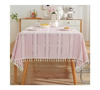 KnSam Nappe Carrée, 60x60CM, Broderie Rayure à Franges Rose, Polyester, Nappe Anti-Taches