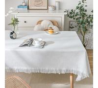 KnSam Nappe Coton, 180x180CM, Motif Gaufre à Franges Style Français, Blanc, Nappe de Table Carrée, Picnic Couverture Protection Anti-Taches, Style B