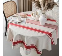 KnSam Nappe Coton Lin, Ronde 150CM, Motif Larges Rayures Style Américain, Rouge, Nappe de Table, Picnic Couverture Protection Anti-Taches