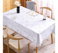 KnSam Nappe PVC Impermeable, 140x180CM, Motif Marbre Style Scandinave, Blanc Gris, Nappe de Table Rectangulaire, Picnic Couverture Protection Anti-Taches