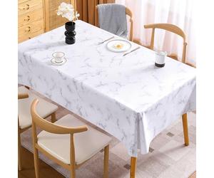KnSam Nappe PVC Impermeable, 140x180CM, Motif Marbre Style Scandinave, Blanc Gris, Nappe de Table Rectangulaire, Picnic Couverture Protection Anti-Taches