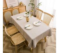 KnSam Nappe Unie Texture Coton Lin, 132x220CM, Kaki, Nappe de Table Rectangulaire Simple Moderne, Picnic Couverture Protection Anti-Taches