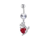 KnSam Piercing Nombril 14mm Pendentif Cœur Feuilles Zircones en Acier Chirurgical Hypoallergenique Fantaisie Été Plage Belly Button Ring Rouge